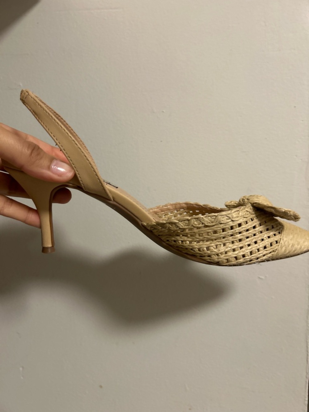 Charles David Natural Raffia Pointed Bow Slingback Heels - Picture 7 of 7